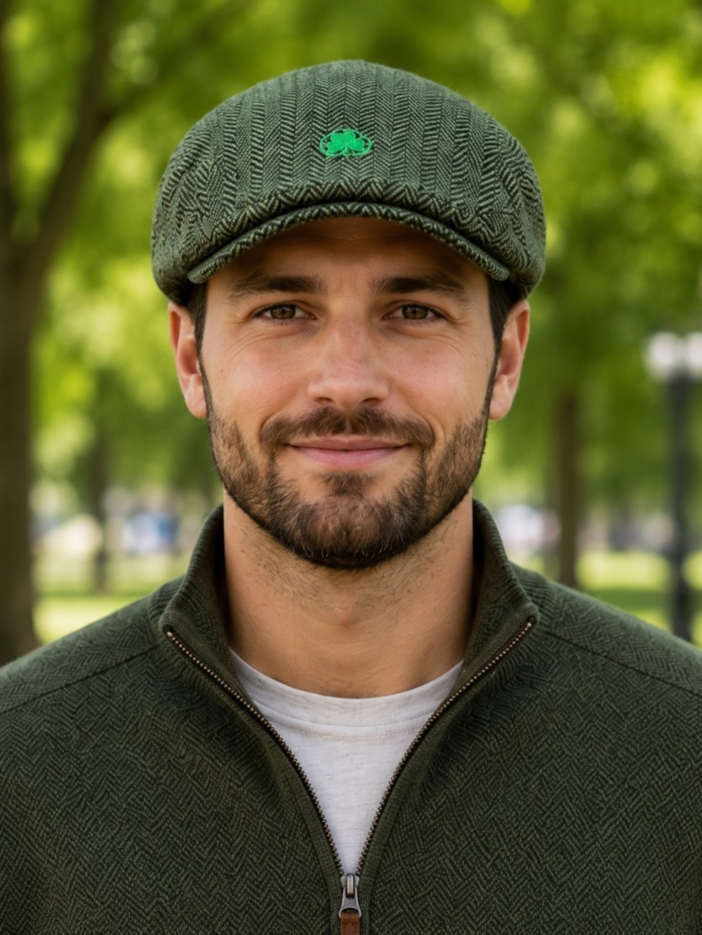 Boru Traditional Tweed Flat Cap- Green Herringbone - Adjustable Back